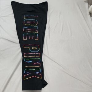 PINK Victoria's Secret Black Leggings with Multicolor Lettering